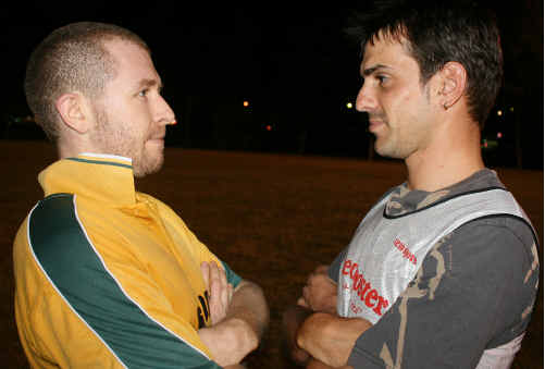 HEAD TO HEAD: Good as Gold’s Carl Longville and Strikers’ Mario Terranova. sw-061110-003 HEAD TO HEAD: Good as Gold’s Carl Longville and Strikers’ Mario Terranova. sw-061110-003
